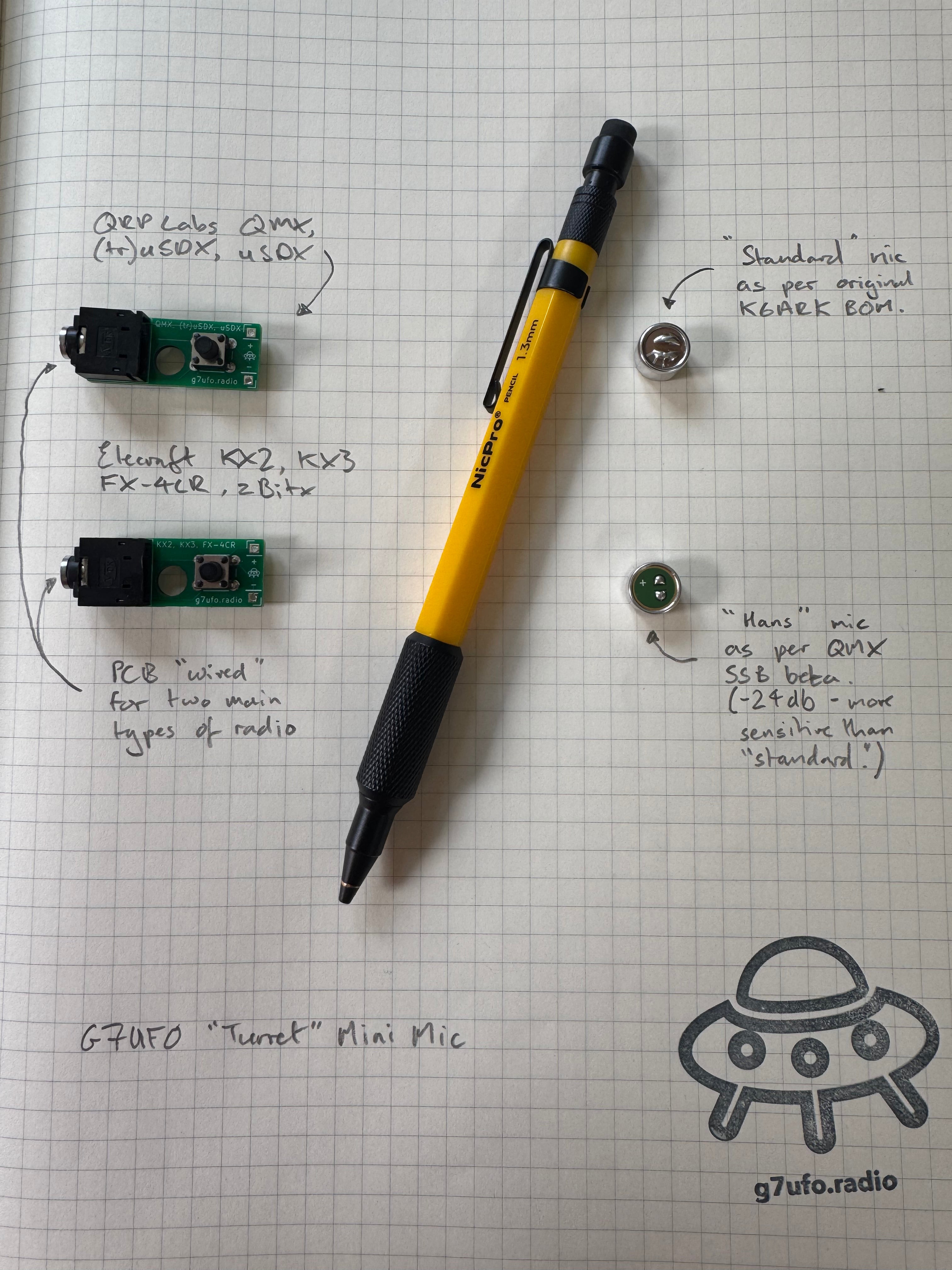 G7UFO Turret Mini Microphone for QRP Labs QMX, (tr)uSDX, uSDX