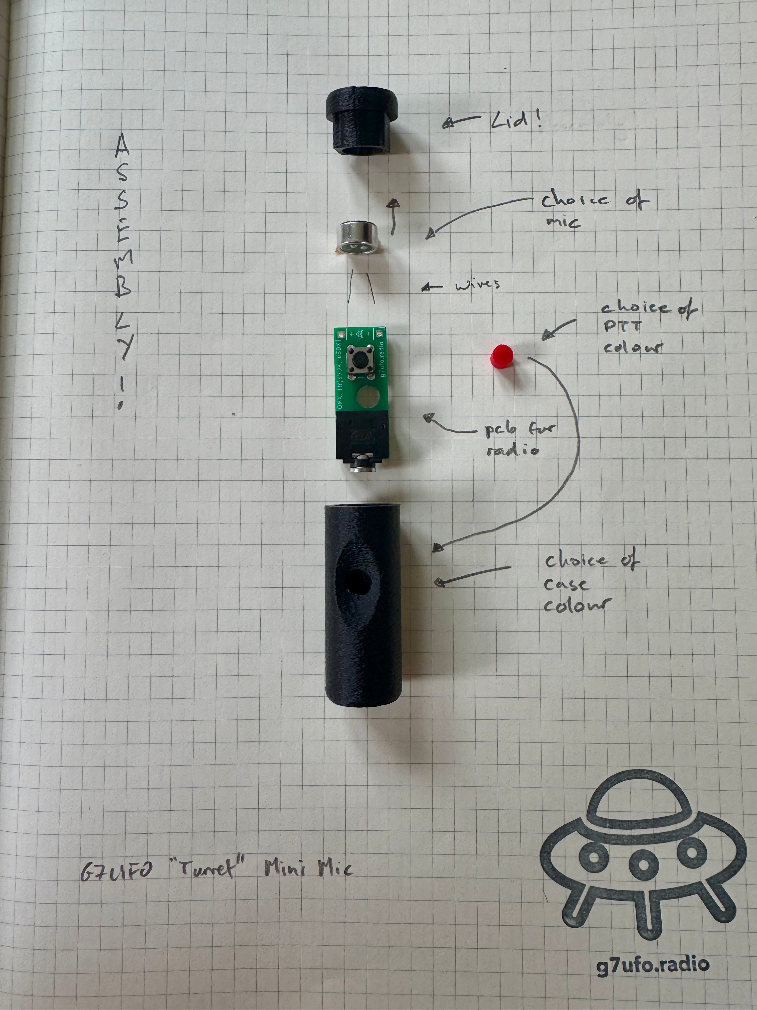 G7UFO Turret Mini Microphone for QRP Labs QMX, (tr)uSDX, uSDX